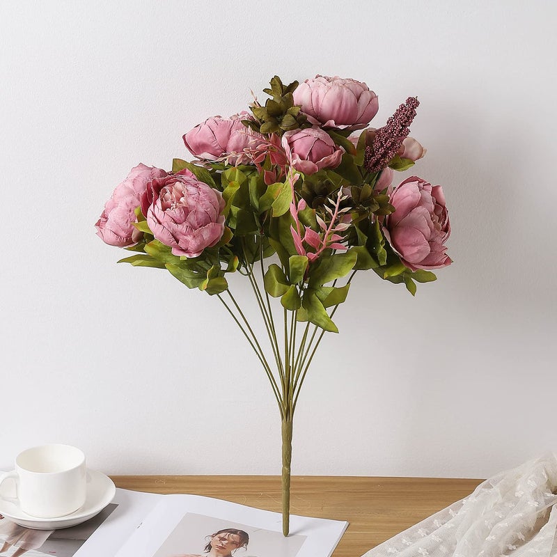 Duovlo Fake Flowers Vintage Artificial Peony Silk Flowers Wedding Home Decoration,Pack of 1 (Sweetened Bean) - Image 3