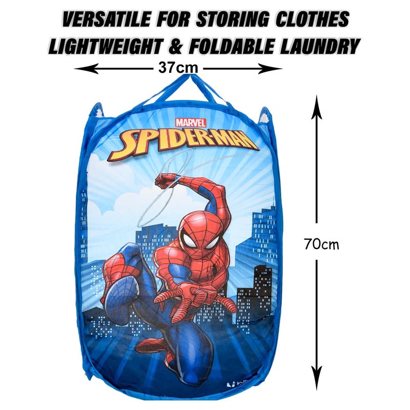 Kuber Industries Laundry Basket | Marvel Spiderman Net Foldable Laundry | Nylon Storage Basket with Handle For Home | Basket for Toy Storage | 30 LTR | Pack of 3 | Sky Blue - Image 3