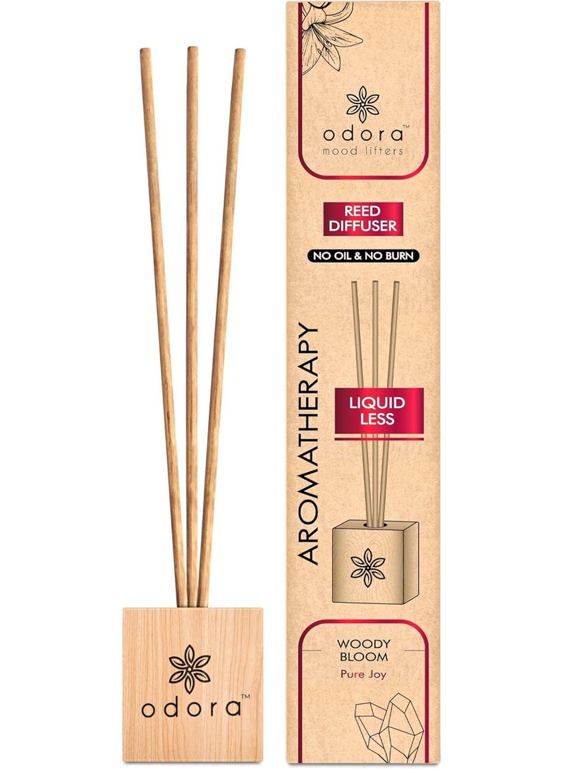 Odora Liquidless Reed Diffuser - Woody Bloom, Infused with Essential Oils, Long Lasting Fragrance Lasts Upto 30 Days, No Burn & No Oil, Biodegradable, Room Freshener for Home, 6 Wooden Reeds - Image 1