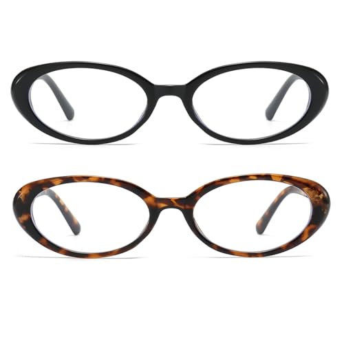 JOVAKIT Oval Blue Light Blocking Glasses for Women Men Vintage Fashion Small 90s Retro Oval Frame Style Eyeglasses (Black+Tortoise) - Image 2