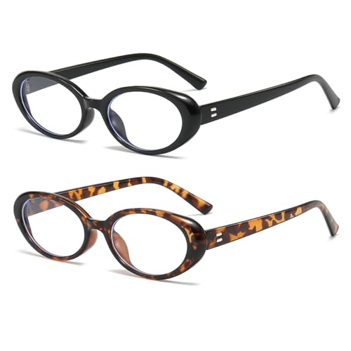 JOVAKIT Oval Blue Light Blocking Glasses for Women Men Vintage Fashion Small 90s Retro Oval Frame Style Eyeglasses (Black+Tortoise) - Image 1