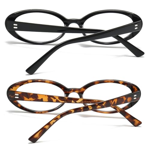JOVAKIT Oval Blue Light Blocking Glasses for Women Men Vintage Fashion Small 90s Retro Oval Frame Style Eyeglasses (Black+Tortoise) - Image 3