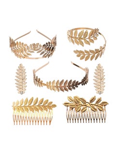 7 PCS Greek Roman Laurel Leaf Bracelet Armband Golden Crown Tiara Costume Headband Hair Comb Bridal Wedding Headpiece