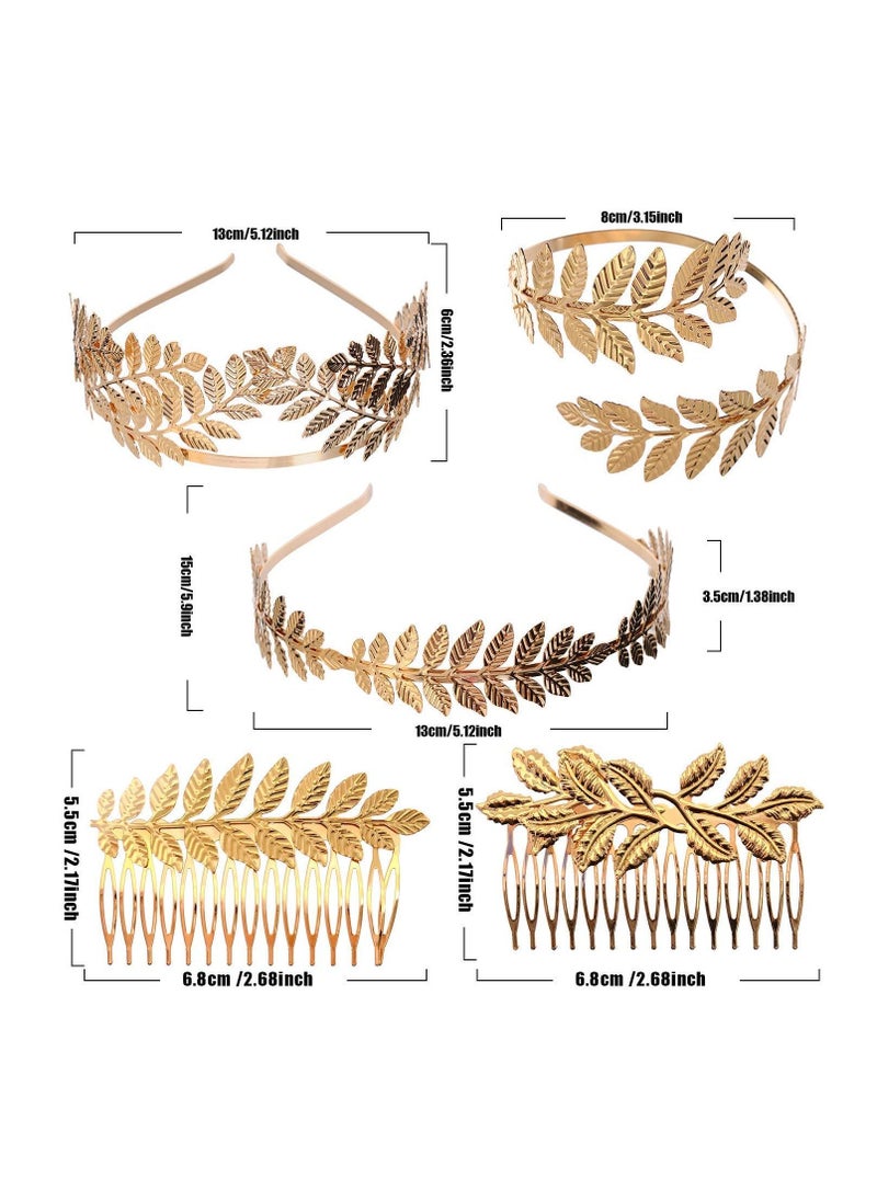 Excefore - 7 PCS Greek Roman Laurel Leaf Bracelet Armband Golden Crown Tiara Costume Headband Hair Comb Bridal Wedding Headpiece - Image 1