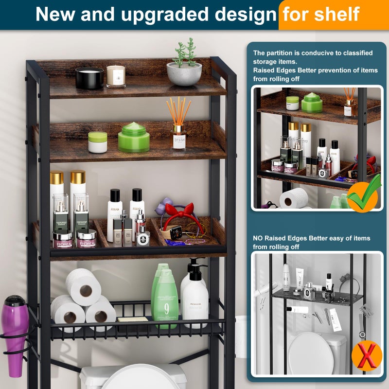 Mlinavn Over The Toilet Storage Cabinet,4 Tier Bathroom Organizers and Storage With Adjustable Shelf Waterproof Feet Pad and Basket ,Multifunctional Space Saver Freestanding Bathroom Shelves With Dividers - Image 2