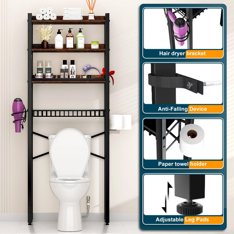 Mlinavn Over The Toilet Storage Cabinet,4 Tier Bathroom Organizers and Storage With Adjustable Shelf Waterproof Feet Pad and Basket ,Multifunctional Space Saver Freestanding Bathroom Shelves With Dividers - Image 5
