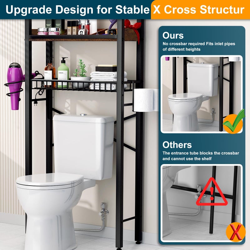 Mlinavn Over The Toilet Storage Cabinet,4 Tier Bathroom Organizers and Storage With Adjustable Shelf Waterproof Feet Pad and Basket ,Multifunctional Space Saver Freestanding Bathroom Shelves With Dividers - Image 4