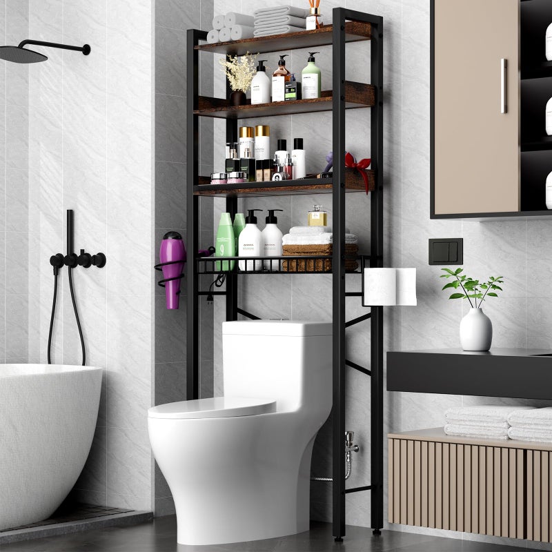 Mlinavn Over The Toilet Storage Cabinet,4 Tier Bathroom Organizers and Storage With Adjustable Shelf Waterproof Feet Pad and Basket ,Multifunctional Space Saver Freestanding Bathroom Shelves With Dividers - Image 1