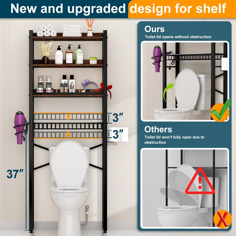 Mlinavn Over The Toilet Storage Cabinet,4 Tier Bathroom Organizers and Storage With Adjustable Shelf Waterproof Feet Pad and Basket ,Multifunctional Space Saver Freestanding Bathroom Shelves With Dividers - Image 3