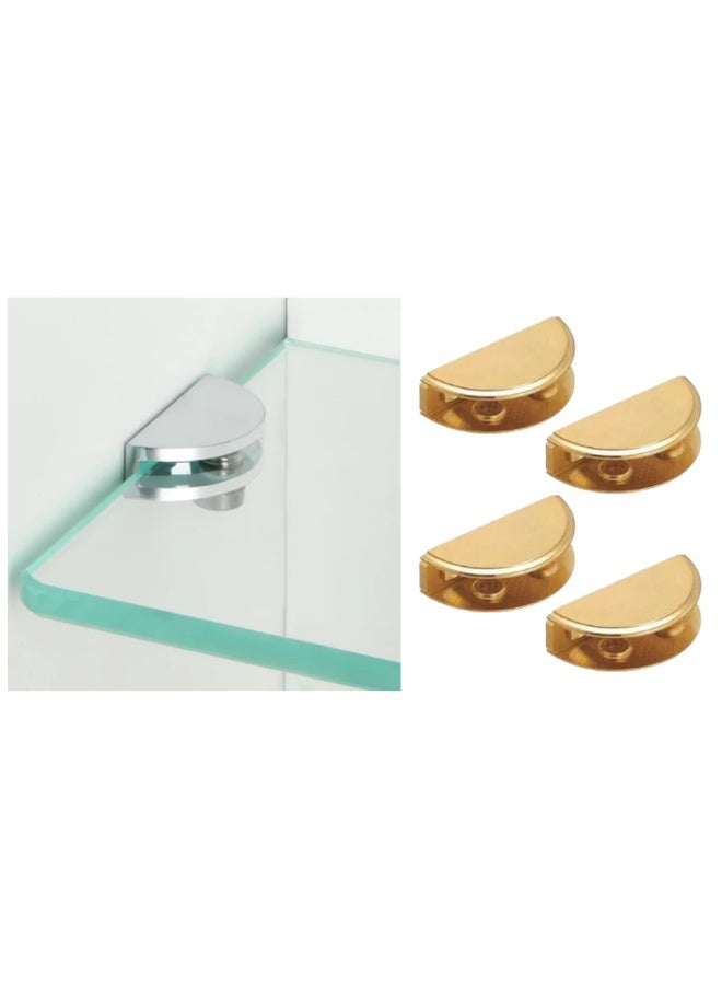 ROBUSTLINE Pack Of 4 Brass D Bracket For Glass 50 x 10Mm Brass Plated Adjustable Glass Shelf Brackets Glass Clamp Glass Shelf Bracket Glass Shelf Bracket Suitable For 10~12Mm 