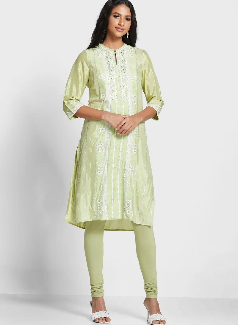W Keyhole Printed Kurti