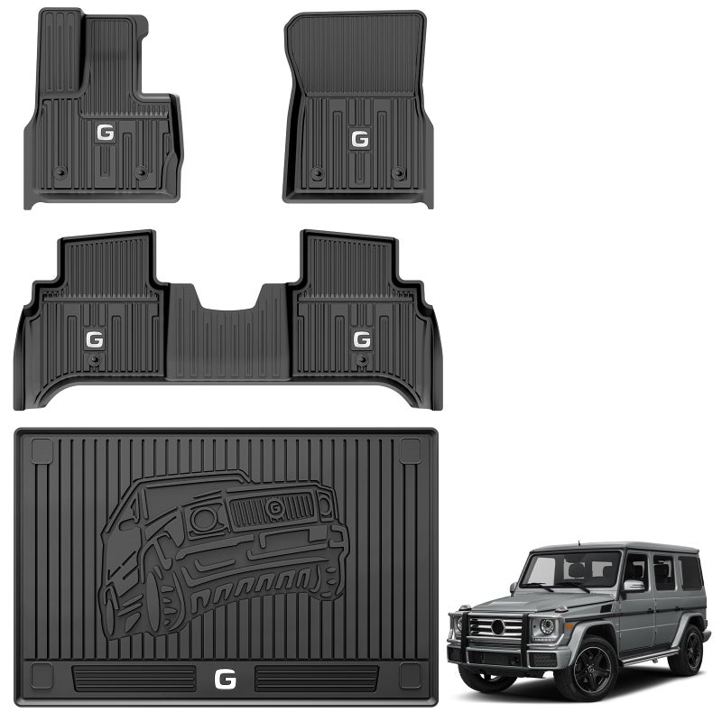 3W Floor MatsCargo Liner Fit for 20192024 2025 MercedesBenz G Class SUV TPE All Weather Custom Fit for G500G550G580AMG G63 1st 2nd Row with Trunk Mat Full Set Car Mats Black