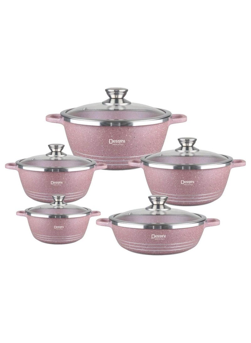 DubaiGallery 10-Piece Granite Cookware Set Purple/Clear/Silver Very Small Casserole 20, Small Casserole 24, Medium Casserole 28, Large Casserole 32, Shallow Casserole 28cm - Image 1