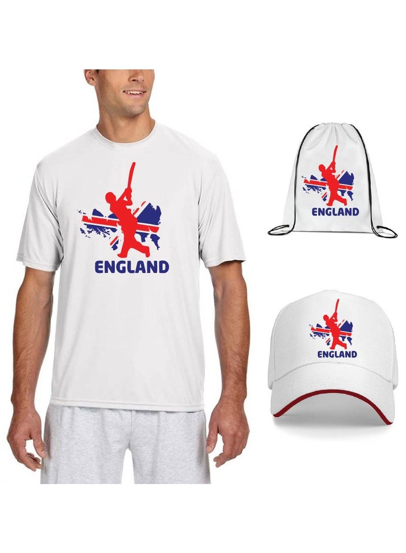 England Unisex Sports Jersey Dry-Fit T-shirt for Adults, Drawstring Bag, Cap, and Scarf - Perfect for England Sports Fans  - Image 1