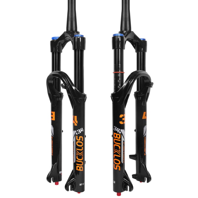 BUCKLOS 26/27.5/29 inch Travel 140mm MTB Air Suspension Fork, Rebound Adjustment 34mm Stanchions 1-1/8" Threadless Straight/Tapered 9*100mm QR Manual/Remote Lockout XC AM Mountain Bicycle Front Forks - Image 1
