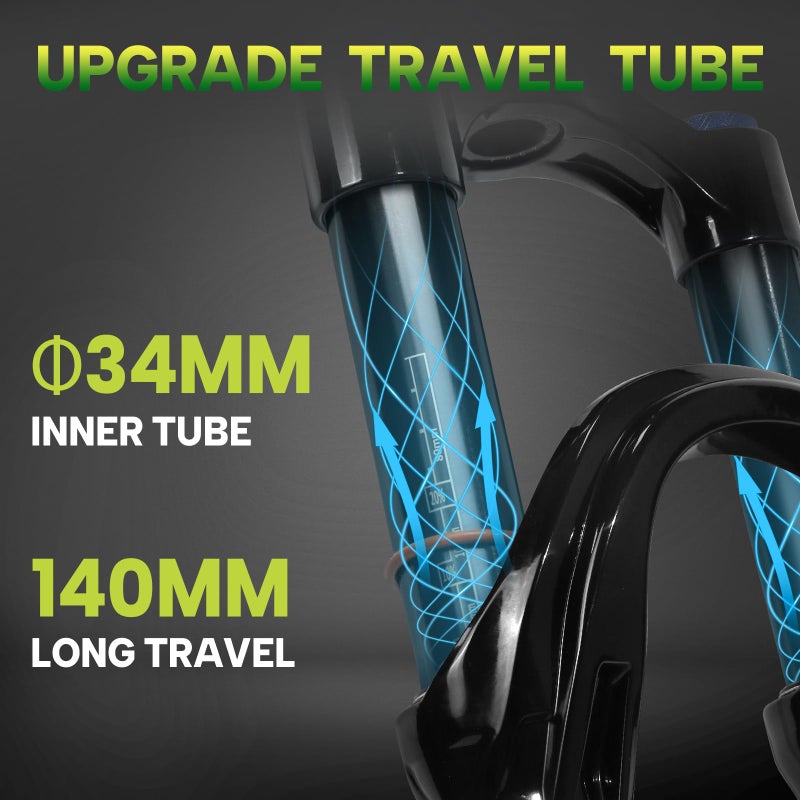 BUCKLOS 26/27.5/29 inch Travel 140mm MTB Air Suspension Fork, Rebound Adjustment 34mm Stanchions 1-1/8" Threadless Straight/Tapered 9*100mm QR Manual/Remote Lockout XC AM Mountain Bicycle Front Forks - Image 3