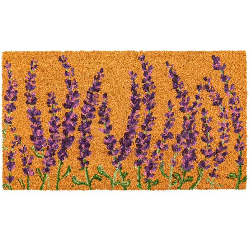 Juvale Lavender Floral Door Mat - 17 x 30 in, Purple Coir - Welcome Mat for Front Door & Entryway - Coir Doormat for Patio & Porch - Image 1