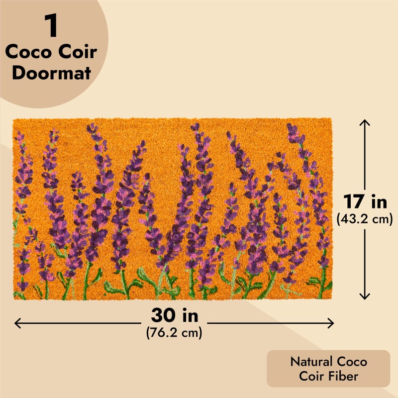Juvale Lavender Floral Door Mat - 17 x 30 in, Purple Coir - Welcome Mat for Front Door & Entryway - Coir Doormat for Patio & Porch - Image 3