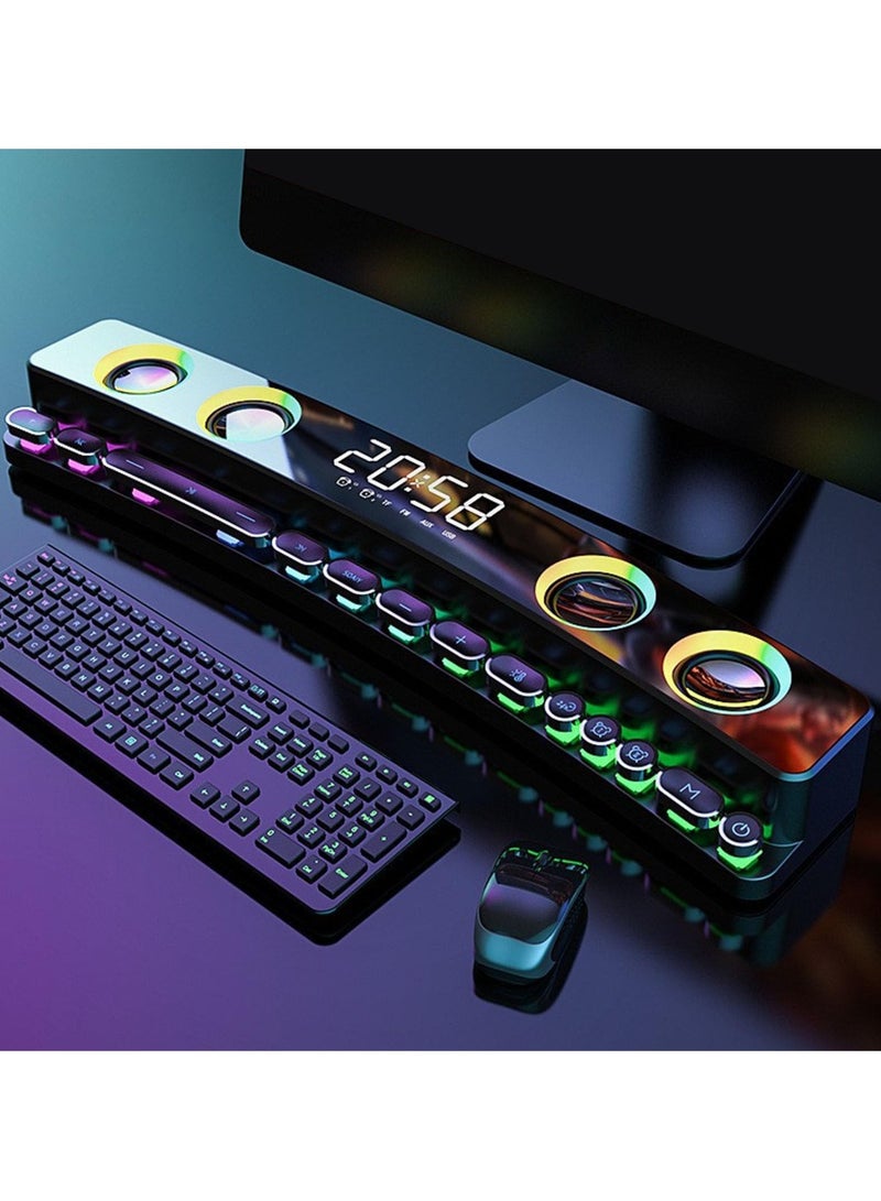 erorex Computer Speakers, Bluetooth Wireless Wired HiFi Stereo Soundbar, Dynamic RGB PC Gaming Speaker with Mechanical Keys Dual Alarms, for Desktop Laptop Projector (White) - Image 5