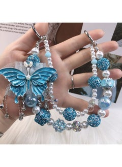 Generic Tassel Butterfly Mobile Phone Chain Heavy Industry Diamond Double-layer Mobile Phone Pendant Versatile Bag Chain Live Broadcast Hot Style-Specifications:B6-A Blue  - Image 1