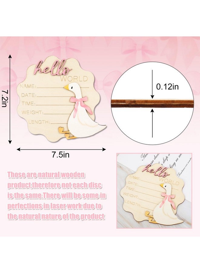 FYSUIMU Silly Goose Birth Announcement Sign Pink Bow Goose Newborn Milestone Wooden Board Hello World Newborn Sign for First Birthday Baby Shower Photo Prop Keepsake - Image 2