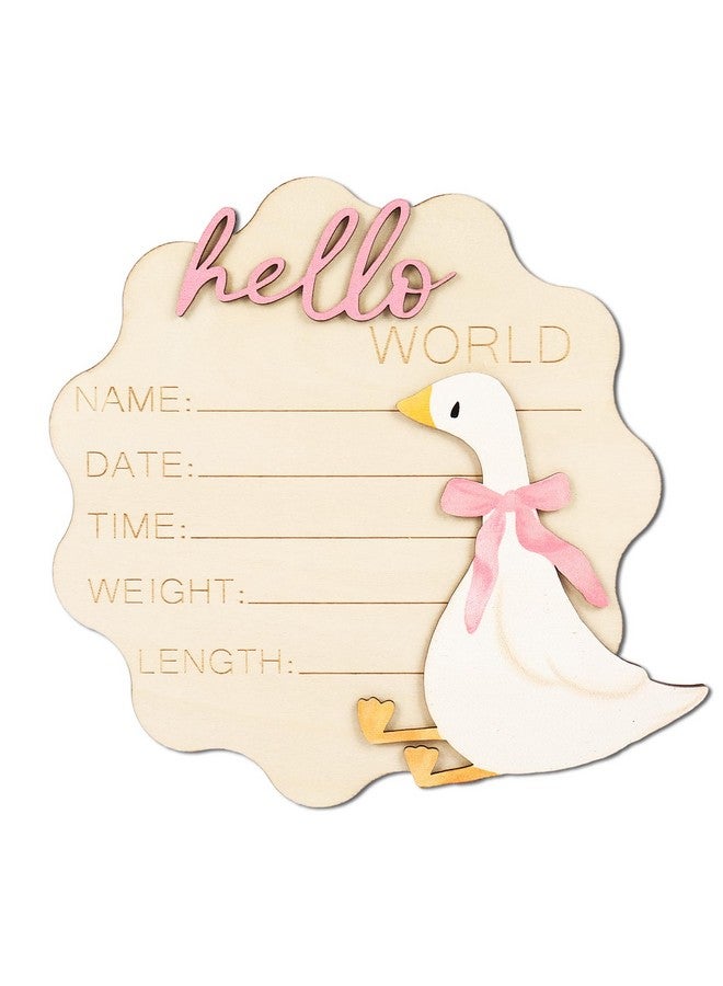 FYSUIMU Silly Goose Birth Announcement Sign Pink Bow Goose Newborn Milestone Wooden Board Hello World Newborn Sign for First Birthday Baby Shower Photo Prop Keepsake - Image 1