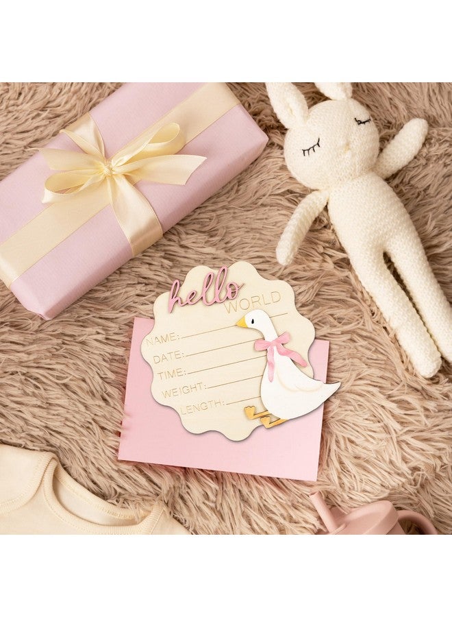 FYSUIMU Silly Goose Birth Announcement Sign Pink Bow Goose Newborn Milestone Wooden Board Hello World Newborn Sign for First Birthday Baby Shower Photo Prop Keepsake - Image 5