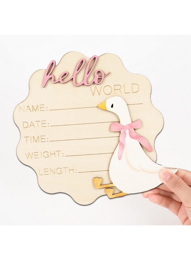 FYSUIMU Silly Goose Birth Announcement Sign Pink Bow Goose Newborn Milestone Wooden Board Hello World Newborn Sign for First Birthday Baby Shower Photo Prop Keepsake - Image 3