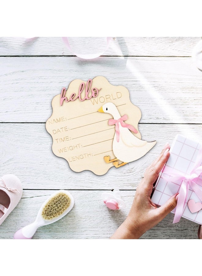 FYSUIMU Silly Goose Birth Announcement Sign Pink Bow Goose Newborn Milestone Wooden Board Hello World Newborn Sign for First Birthday Baby Shower Photo Prop Keepsake - Image 4