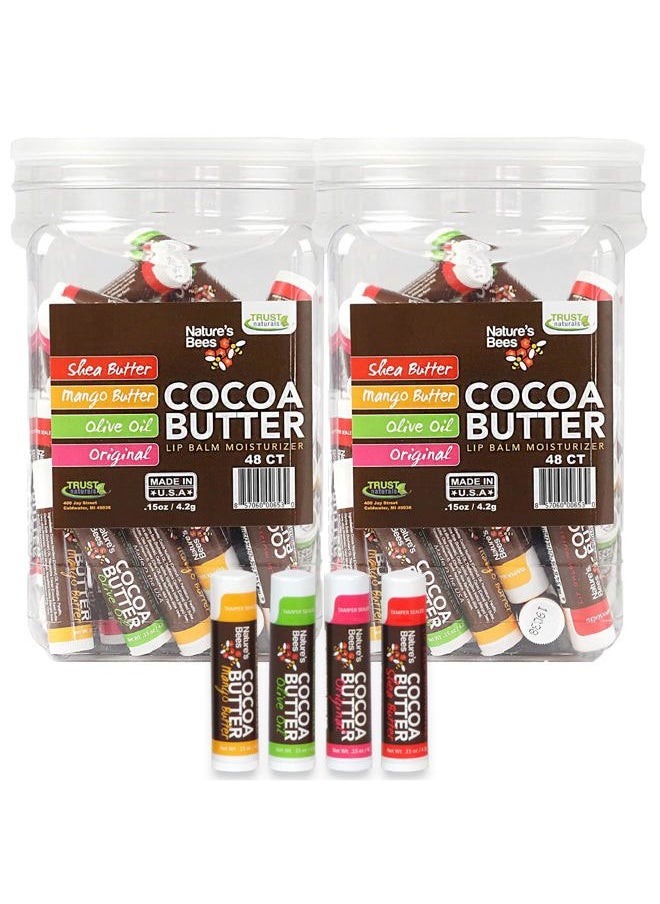 Nature's Bees - Cocoa Butter Lip Balm, Original, Shea Butter, Olive Oil and Mango, Bulk Lip Care Pack for Dry Lips, Made with Coconut Oil, Beeswax, Vitamin E, Aloe, 0.15 oz 4 Flavors, 96 Pack - Image 1
