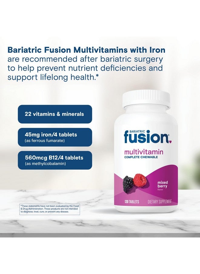 Bariatric Fusion فيتامينات متعددة للبدانة من بارياتريك فيوجن مع الحديد قابلة للمضغ | توت مختلط | فيتامينات ما بعد جراحة البدانة لتجاوز المعدة واستئصال المعدة بالمنظار | إمداد لشهر واحد - Image 5