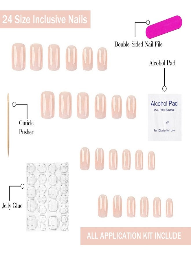 OFDNE Ombre Press on Nails Medium Square OFDNE Gradient Fake Nails Solid Colour False Nails White&Nude Glossy Glue on Nails Natural Nails Full Cover Acrylic Nails for Women Girls 24Pcs - Image 3