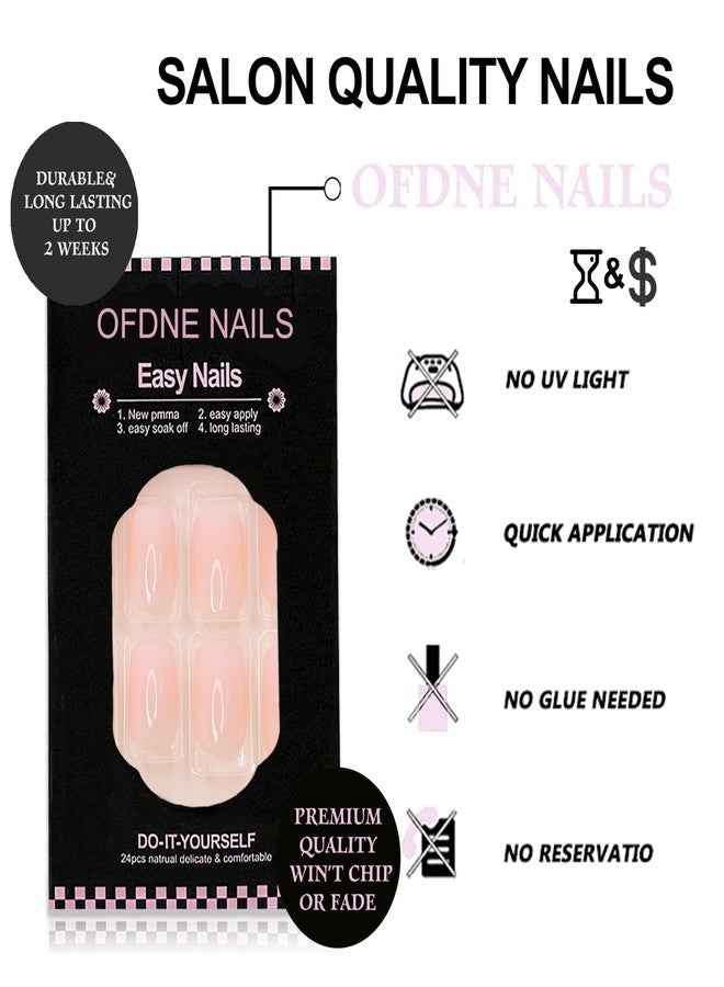 OFDNE Ombre Press on Nails Medium Square OFDNE Gradient Fake Nails Solid Colour False Nails White&Nude Glossy Glue on Nails Natural Nails Full Cover Acrylic Nails for Women Girls 24Pcs - Image 2