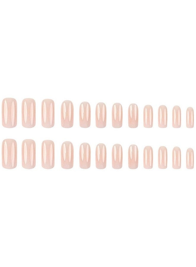 OFDNE Ombre Press on Nails Medium Square OFDNE Gradient Fake Nails Solid Colour False Nails White&Nude Glossy Glue on Nails Natural Nails Full Cover Acrylic Nails for Women Girls 24Pcs - Image 5