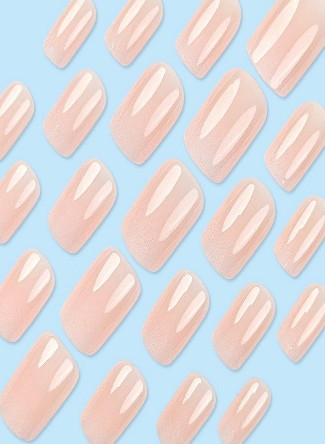 OFDNE Ombre Press on Nails Medium Square OFDNE Gradient Fake Nails Solid Colour False Nails White&Nude Glossy Glue on Nails Natural Nails Full Cover Acrylic Nails for Women Girls 24Pcs - Image 4