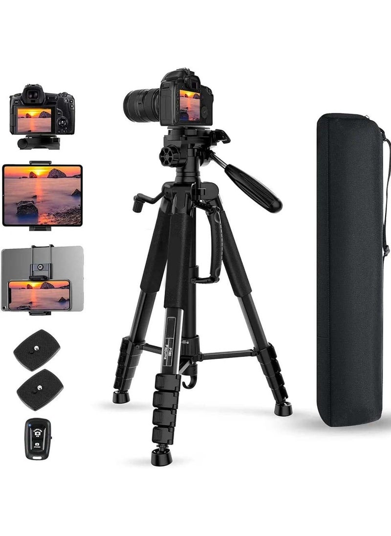 Generic OILCAN Camera Tripod For Canon Nikon Lightweight DSLR Tripod Camera Stand With Detachable Head And Universal Phone Mount Reinforced Aluminum Tall Tripod For Vlog Live Streaming Max Load 14LB  - Image 1