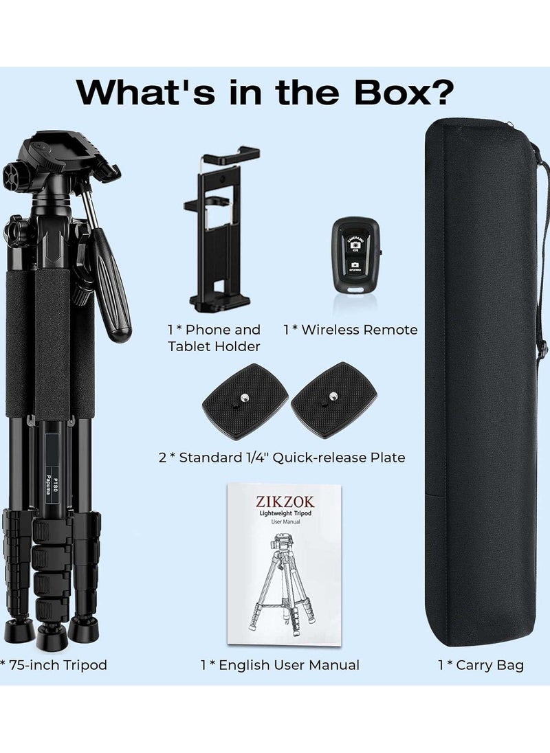Generic OILCAN Camera Tripod For Canon Nikon Lightweight DSLR Tripod Camera Stand With Detachable Head And Universal Phone Mount Reinforced Aluminum Tall Tripod For Vlog Live Streaming Max Load 14LB  - Image 2