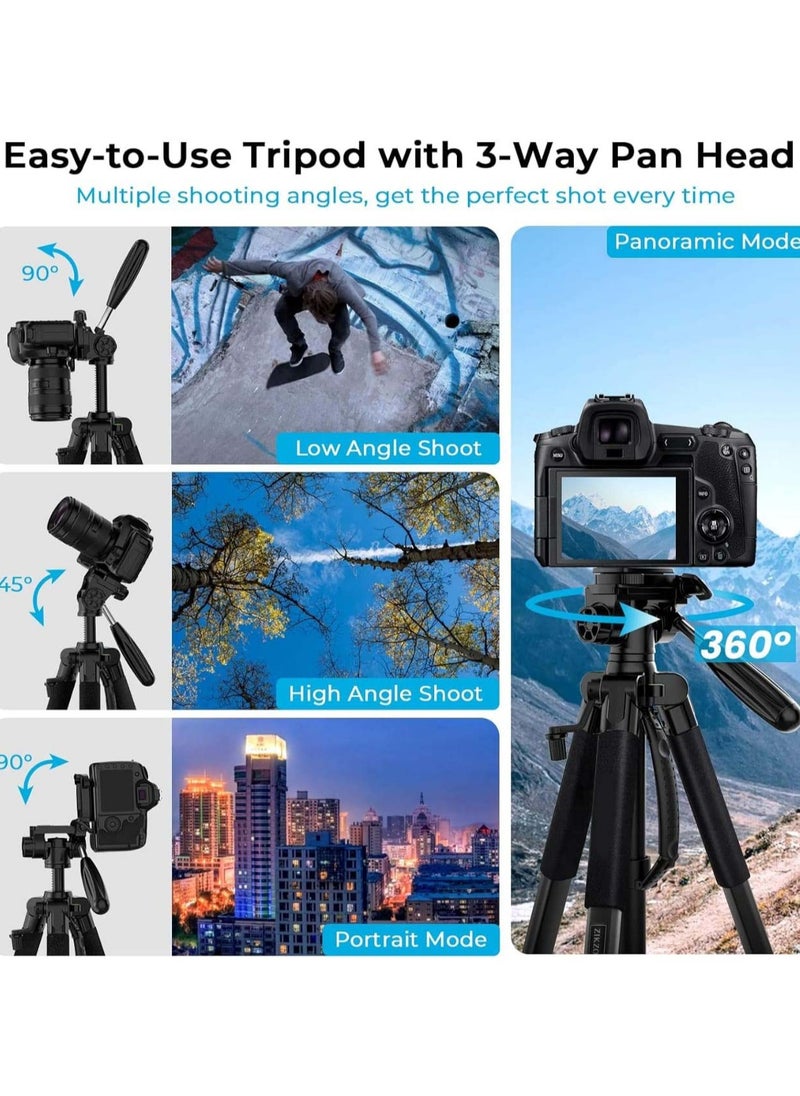 Generic OILCAN Camera Tripod For Canon Nikon Lightweight DSLR Tripod Camera Stand With Detachable Head And Universal Phone Mount Reinforced Aluminum Tall Tripod For Vlog Live Streaming Max Load 14LB  - Image 5