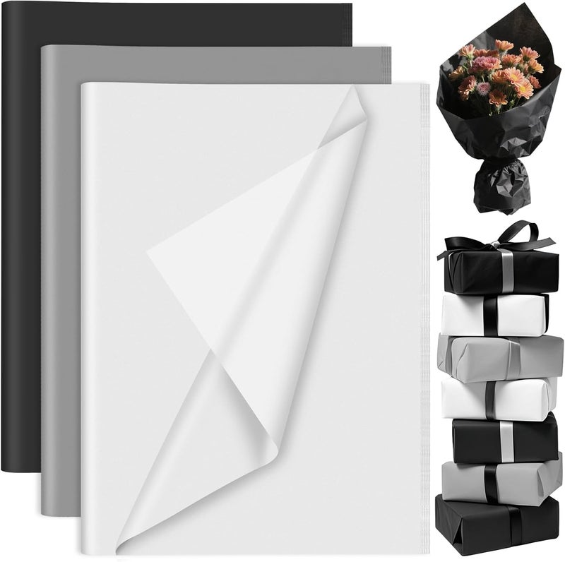 PLULON 60 Sheets Black White Grey Tissue Paper Bulks, Gift Wrap Tissue Paper Sheets for Packaging Birthday Gift Wrapping Birthday Wedding Holiday 14 x 20 Inch - Image 1