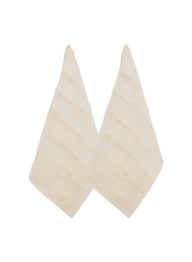 atmosphera 2-Piece High Quality Terry Cotton Tea Towel Beige 45 x 70cm 215374A - Image 1