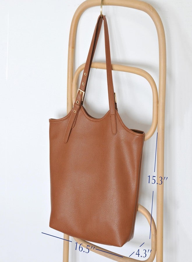 HOXIS Tote Bag for Women with Adjustable Handles Soft Vegan Leather Shoulder Handbag for Work, Travel & Everyday Use (Brown) - Image 4