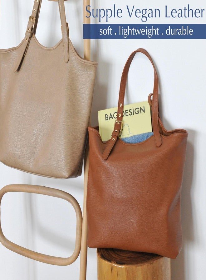 HOXIS Tote Bag for Women with Adjustable Handles Soft Vegan Leather Shoulder Handbag for Work, Travel & Everyday Use (Brown) - Image 3