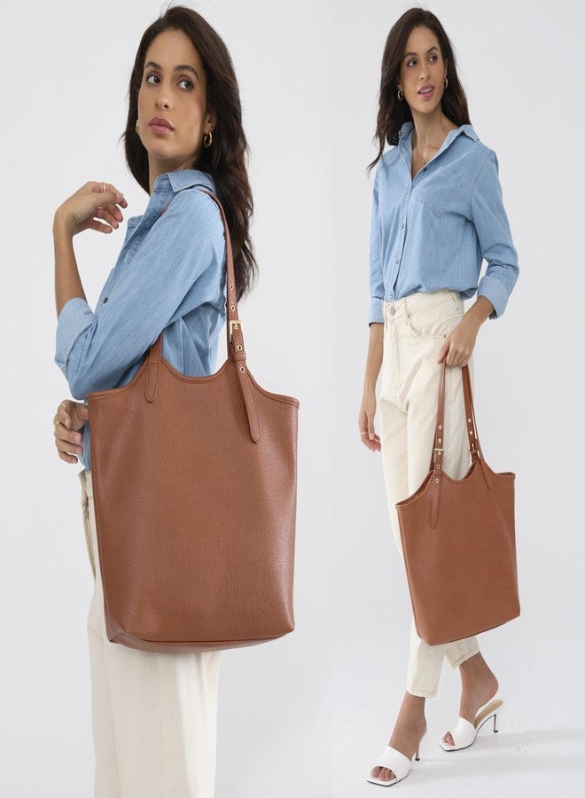 HOXIS Tote Bag for Women with Adjustable Handles Soft Vegan Leather Shoulder Handbag for Work, Travel & Everyday Use (Brown) - Image 2