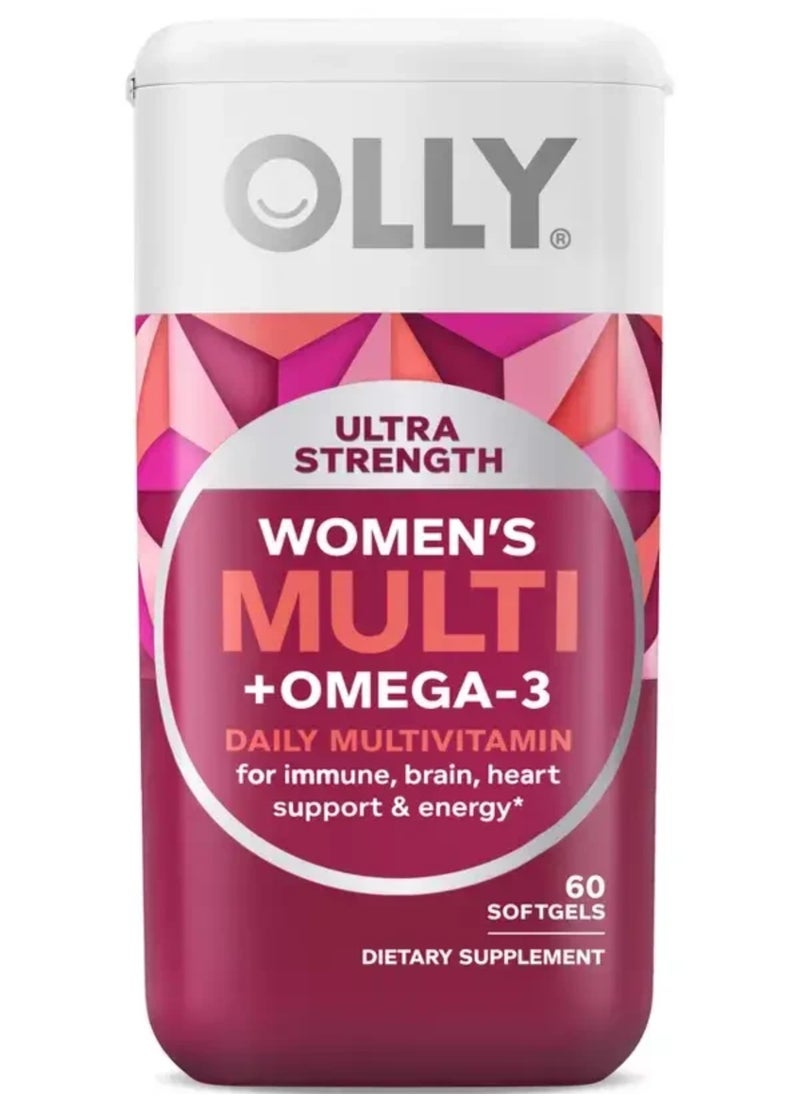 OLLY Ultra Strength Women's Multi + Omega-3 Daily Multivitamin, 60 Softgels  - Image 1