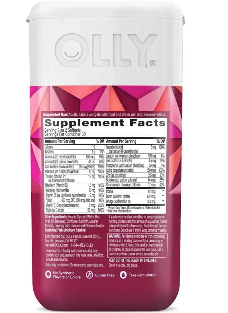 OLLY Ultra Strength Women's Multi + Omega-3 Daily Multivitamin, 60 Softgels  - Image 2