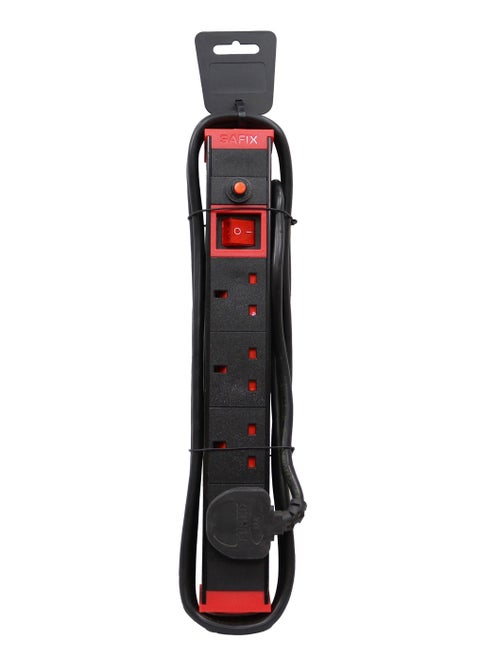 3 Yard Power Extension Cord, Multi plug with 4 Way power Strip and On Off Switch, Black Red, Saudi Made