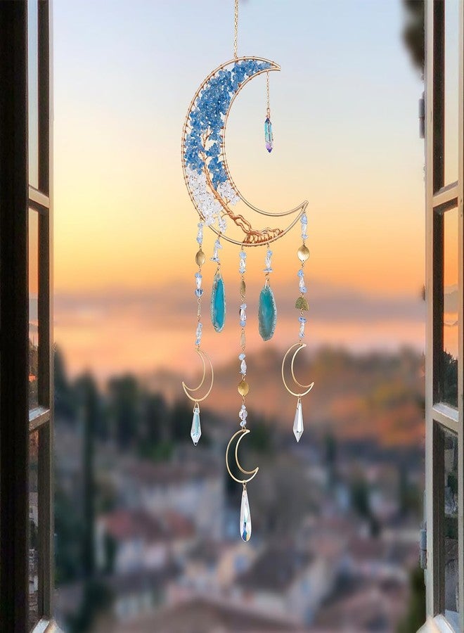 Dreamsum Agate Moon Dream Catchers with Crystal 7 Chakra Gemstone Dream Catchers Color Natural Gem Agate Wall Hangings Room Garden Dreamcatchers Decor (Blue) - Image 5