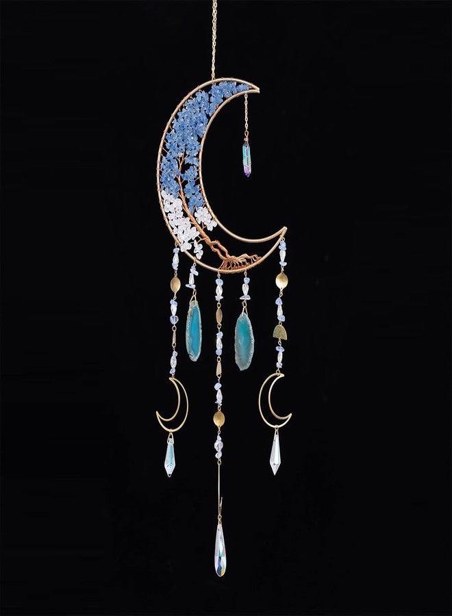 Dreamsum Agate Moon Dream Catchers with Crystal 7 Chakra Gemstone Dream Catchers Color Natural Gem Agate Wall Hangings Room Garden Dreamcatchers Decor (Blue) - Image 3