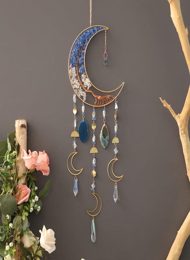 Dreamsum Agate Moon Dream Catchers with Crystal 7 Chakra Gemstone Dream Catchers Color Natural Gem Agate Wall Hangings Room Garden Dreamcatchers Decor (Blue) - Image 4