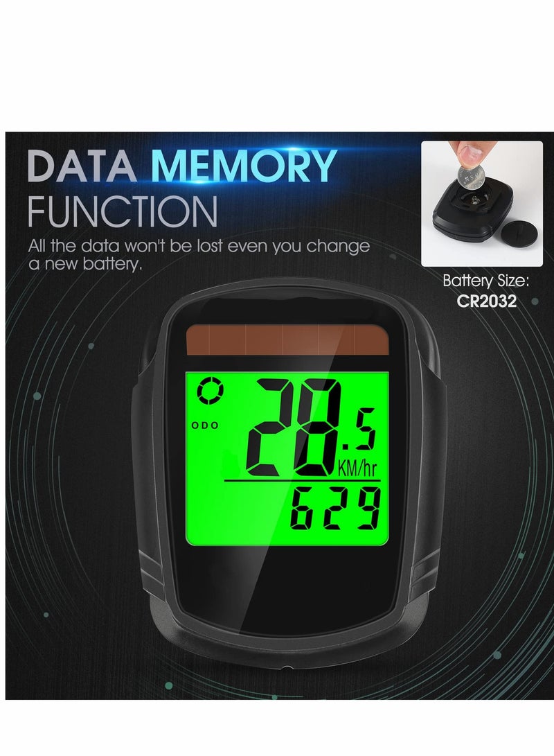 SYOSI Bike Computer with Solar Energy Bicycle Speedometer and Odometer Wireless Waterproof Cycling Computer LCD Backlight Automatic Wake-up & Multi-Functions - Image 5